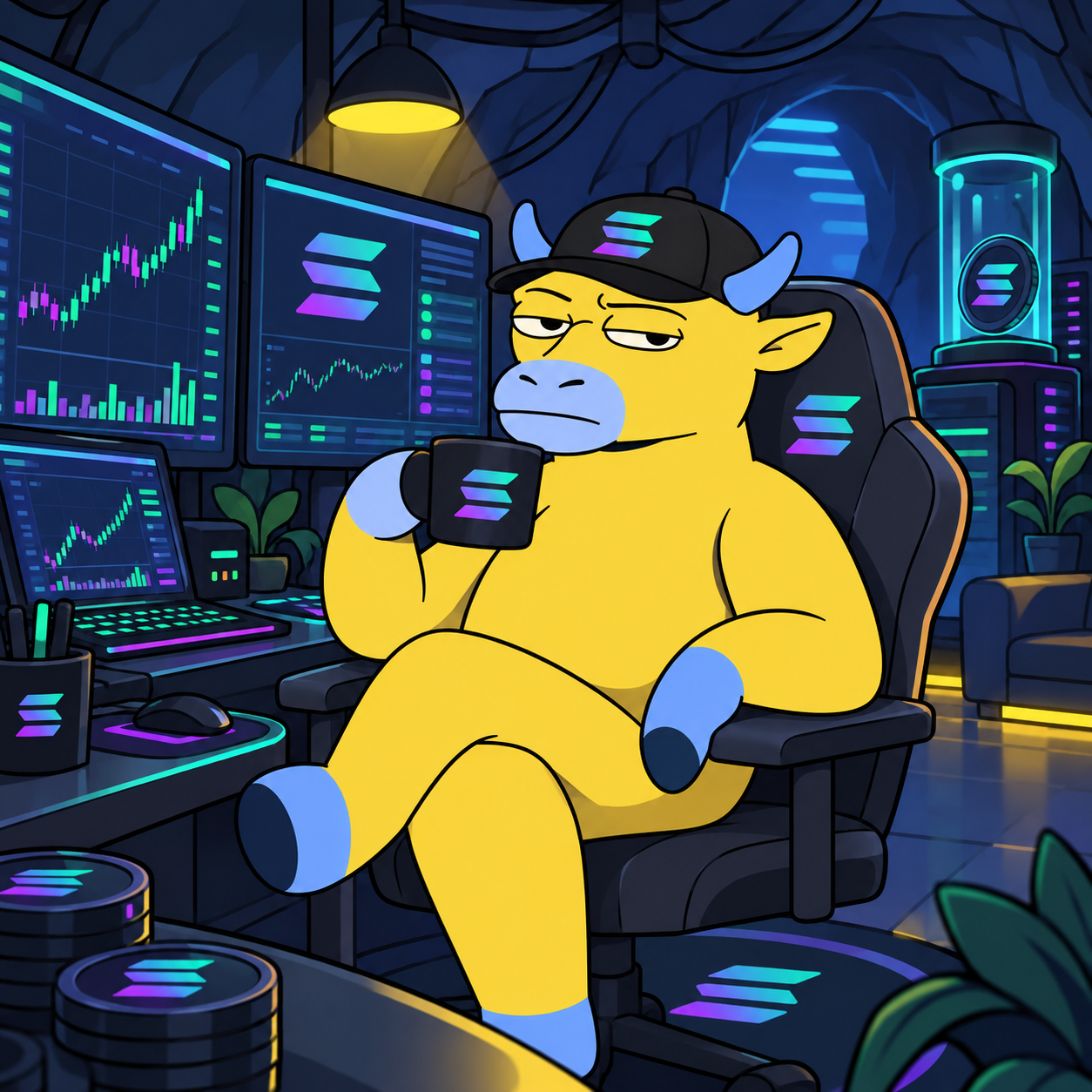 Bull in neon subway